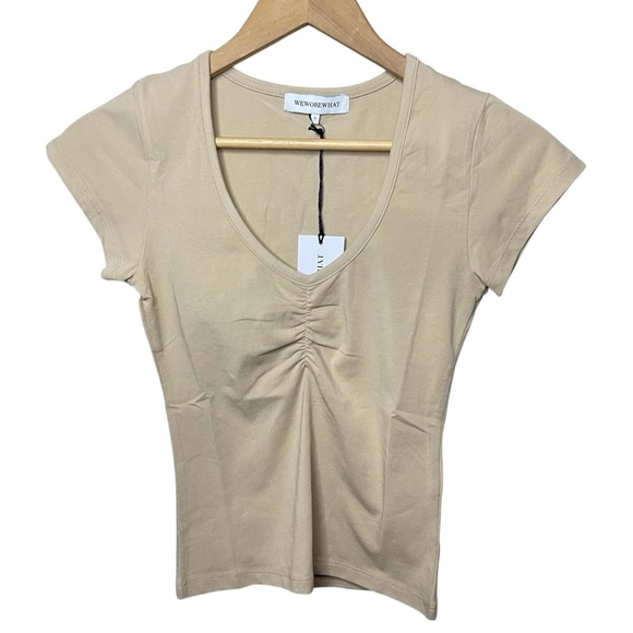 NWT WEWOREWHAT Cotton Ruched Tee - Picture 4 of 11
